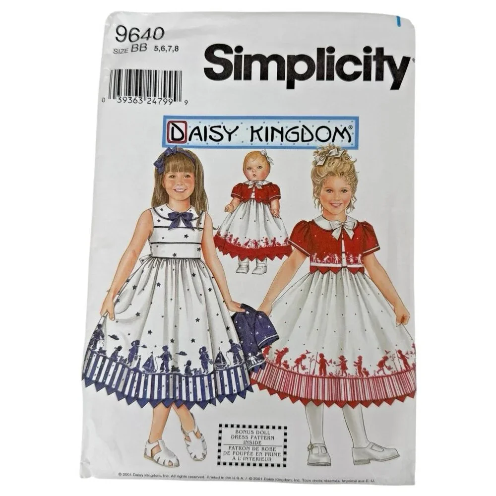 Daisy Kingdom Simplicity Sewing Pattern Dress Jacket 9640 Girl 5 6 7 8 Doll UC‎